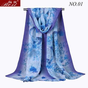 Foulard de mousseline de mousseline fleur imprimée mode de haute qualité pour les femmes enveloppements écharpes pivoine gradient hijab dames châle long