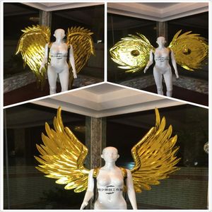 Party Decoration KS22 Catwalk Ballroom Dance Stage Costumes Gold Mirror Wings DJ Wears Backplane Perform Dress Armor Outfits Clothe Disco