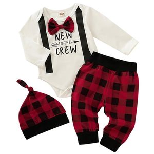 Clothing Sets Baby Boy 3pcs Set Infant Letter Print Lovely Bowtie Long Sleeve Romper Pants Hat Clothes Kids Born