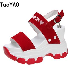 Mulheres Gladiador Sandálias 2021 Designers de Verão Aberto Toe Buckle Strap Sapatos 10cm Salto alto Vermelho Casual Mulher Wedges