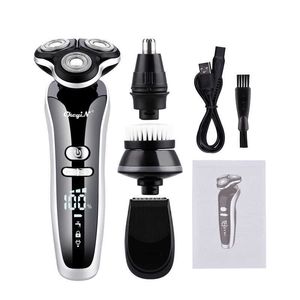 USB Akumulator 4 w 1 Hair Clipper Shaver 4D Triple Blade Head Razors Nose Włosy Trymer Cleaning Cleaning Szczotka brody P0817