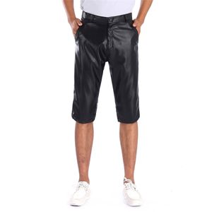 Thoshine marca verão homens shorts de couro elástico outerwear curto calças masculinas moda pu couro shorts 210720