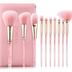 Make-up-Pinsel, 10-teilig, Diamant-Make-up-Pinsel-Set mit rosa PU-Ledertasche für Gesicht und Augen