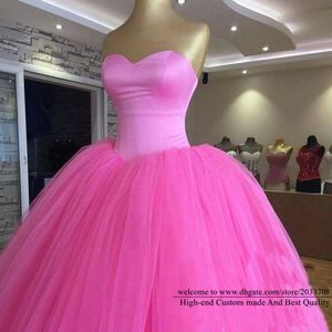 Quinceanera Klänningar 2021 Rosa Princess Sweetheart Party Prom Formell Ball Gown Lace Up Tulle Vestidos de 15 Anos Q27