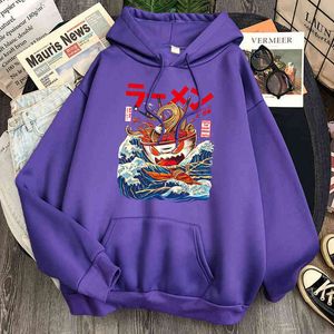 Eine Schüssel Comic Ramen Print Sweatshirts Mann Casual Fleece Tasche Kapuzenkleidung Mode Cartoons Hoody Top Hip Hop Punk Hoodies H1227