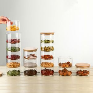 Heat-Resistant Glass Storage Tank Sealing Tea Free Stacked Multi-Layer Storage Dried Spices Food Storage Bottle 210330