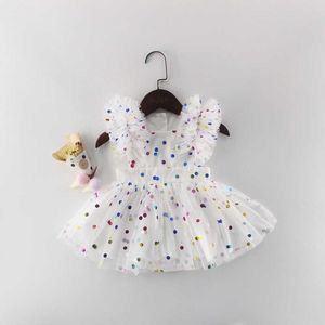 Partihandel Sommar Baby Girl Princess Dress Glitter Färgglada Polka Dot Guze Overaller Barnkläder E81016 210610