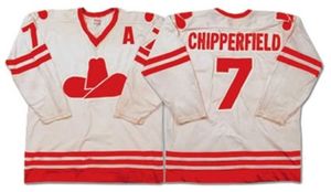 7 Ron Chipperfield Calgary Cowboys 1975-77 Hockey Jersey Brodery Stitched Anpassa valfritt nummer och namnge college tröjor