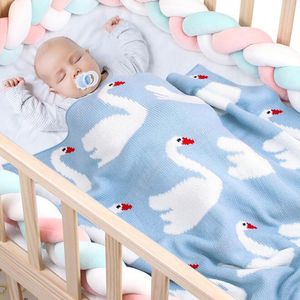Infant Baby Boy Girl Cartoon Animal Swan Knit Blanket Autumn Winter born Quilt Boys Girls Hold 210429