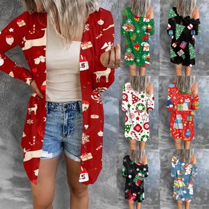 Women Blouse Christmas Shirt 9Types Long Sleeve Printed Button Cardigan Tops Animal Snowflake Xmas Tree Prints Midi Pattern Shirts Casual Outerwear Coat S-3XL