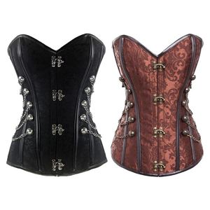 Paski U2JF Gothic Gorset Sexy Slim Burlesque Black Body Shaper z łańcuchem Bez ramiączek Overbond Steampunk Talii Cincher dla kobiet