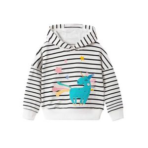 Jumping Meters Girls Hooded Shirts with Unicorn Embroidery Fashion Cotton Baby Clothes for Autumn Winter Children Sweatshirt 210529