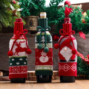 Natal decoração bonito dos desenhos animados vermelhos garrafa de vinho capa conjunto xtmas festa mesa decorações criativas santa claus sacos 3 cores