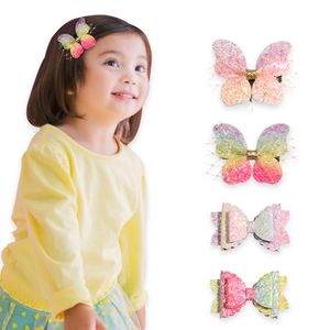 Bow Glitter Sequins 3Layer Hair Clips Gradient Princess Butterfly Hairpin Kids Accessories Versatile 3 5mq Q2