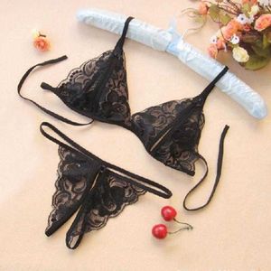 2 pz/set Lingerie Donna Reggiseno di pizzo File aperto Biancheria intima sexy Trasparente G-String Lingerie sexy Un abito esotico Set esotici Y0911