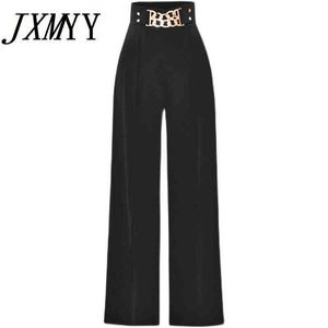 JXMYY HIGH-Cintura Largura Calças Primavera Moda Feminina Terno Calças Casuais Loose, Fina e Longas Pernas 211124