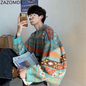Zazomde سترة الرجال الشتاء الملابس سمكا الكورية الدافئة الشارع الشهير الرجال البلوزات والسبلية المتناثرة المطبوعة 210918