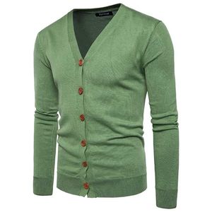 Mężczyźni Przycisk Cardigans Swetry Casual Mężczyźni Solidne Pullover V Collar Grube kaszmirowe sweter odzież odzieżowa UE / US 211102