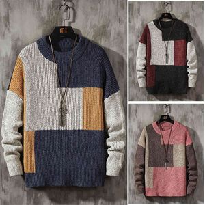 Patchwork Sweaters Men Contrast Knitted Mens Pullover Korean Style Casual Splice Colorblock Loose Outwear Oversized Coat 210524