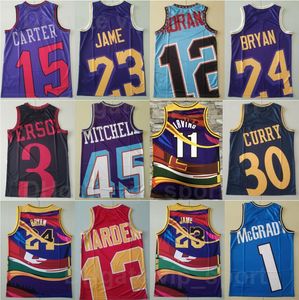 Basket vintage Stephen Curry Jersey 30 Vintage Harden 13 Donovan Mitchell 45 Ja Morant 12 Allen Iverson 3 Tracy McGrady 1 Vince Carter 15 Kyrie Irving 11 Retro Retro