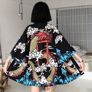 Ethnic Clothing Japanese Kimono Traditional Dragon Print Anime Dress Shirts Women Samurai Haori Yukata Man Cardigan Shirt FF3423