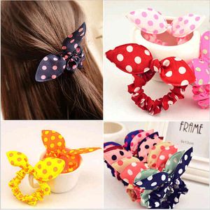 100-50 pcs polka dot banda orelhas de coelho adorável goma de flores para corda elástica anel de borracha faixas mulheres meninas acessórios de cabelo