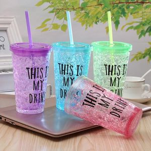 Coffee Cup Mug bottle with Straw and Lid Shinning Double Wall Insulated Plastic Water Pots for Fruit Juice