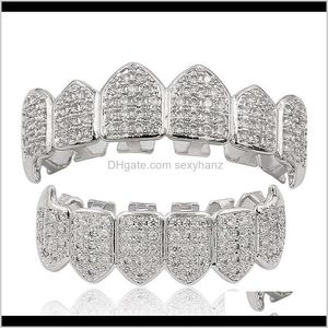 Grillz, Dental Körper Schmuck Drop Lieferung 2021 Hip Hop Iced Out Cz Mund Zähne Grillz Caps Top Bottom Grill Set Männer frauen Vampire Grills 85 U