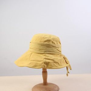 Styl Solid Color Bucket Hat Fisherman Outdoor Travel Sun Cap Hats Dla Kobiet Szeroki Brim