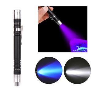 Latarki Pochodni XPE LED UV Mini Pen wielofunkcyjny 395 Nm Ultra Violet Torch Biały fioletowy detektor światła do testu