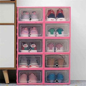 6pcs transparent shoe box thickened dustproof storage can stacked combination cabinet organizer 210922