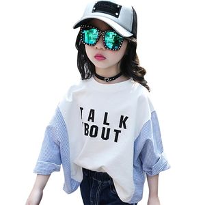 Blouse for Big Girls Striped Clothes Children Letter Pattern Long Sleeve School Girl Shirt Kids Tops 210527