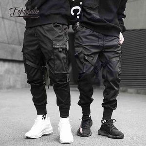 FOJAGANTO 2021 Spring Men Cargo Pants Hip Hop Streetwear Ribbons Harem Joggers Casual Pockets Track Pants Male Fashion Trousers G220224
