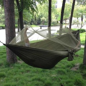 1-2 Person Portable Outdoor Camping Hammock with Mosquito Net High Strength Parachute Fabric Hanging Bed Hunting Sleeping Swing SH190924