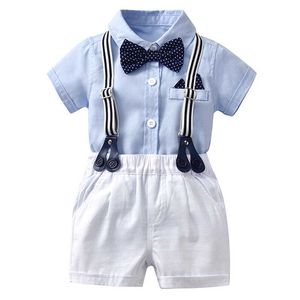 Großhandel für Neugeborene, Jungen, Schleife, Outfit-Set, formaler Gentleman-Anzug für Sommerkleidung, Strampler + weiße Shorts G1023