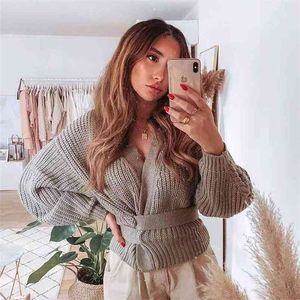 Kvinnor Batwing Sleeve Oversized Cardigan Streetwear Women Green S V NCek Stickad Sweater Wrap Coat 210427