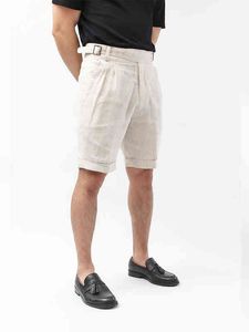 PT Original Gurkha Linne Shorts Men's Five Point Shorts Italienska Dubbelpläterade Casual Pants Mid Length Pants Slim Tun H1210