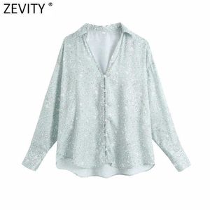 Zevity Women Fashion Floral Print Loose Blouse Female V Neck Soft Satin Kimono Shirt Casual Retro Summer Blusas Tops LS9397 210603