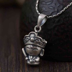 Real S925 Män Kvinnor Liten Buddha Retro Fashion Silver Tang Seng Halsband Hängsmycke Smycken Gift utan kedjor