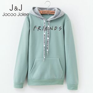 Joco jole koreanska hajuku lösa hoodies höst brev print crew neck sweatshirts casual hit color hooded pullover 210518