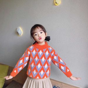 Meninas Camisola Baby's Coat Outwear 2021 Luxo Engrenado Mais Veludo Quente Inverno Autumn Knitting Scoop Roupas Infantil Y1024