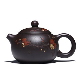 Chinese Yixing Teapot Pure Hand Handmade Colourful Mud Painted Plum Fragrant Xi Shi Pot Purple Clay 188 Ball Hole 160ml 210724