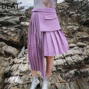 Wholesale asymmetrical bandage skirt for sale - Group buy High Waist Purple Pleated Bandage Split Joint Asymmetrical Half body Skirt Women Fashion Spring Autumn JH351