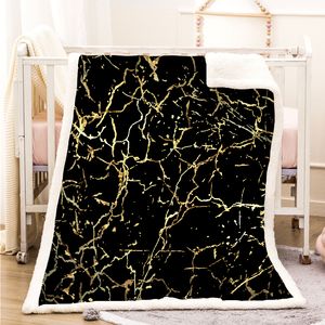 Marbling 3D tryckt plysch kasta filt Aldrig sovande skolan på soffan Soft Sherpa Fleece Microfiber Bedspread varma filtar