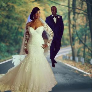 Lace Long Sleeves Mermaid Wedding Dresses Modest Customized Bridal Gown Formal Skirt Vestidos De Mariee Gowns