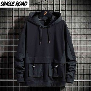 Single Road Mens Bluzy Wiosna Techwear Hip Hop Bluza Japońska Streetwear Oversized Black Hoodie Plus Size 210827