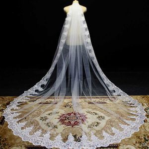 Mantilla Lace Wedding Veil Sparkling Sequins Long Long Bridal Veil With Comb White Ivory 3 Meters Bride Veil Bröllop Tillbehör X0726