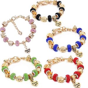 Perline di strass di moda per le donne Intarsio rosso blu in rilievo Originale fai da te Pandora Bracciale rigido alla moda Regalo Gioielli per feste