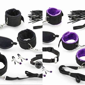 Nxy Sm Bondage 7pcs Nylon Fur Bdsm Restraint Set Sex Manette Frusta Anal Plug Bullet Vibratore Giocattoli per Donna Adult Sm Fetish 1223