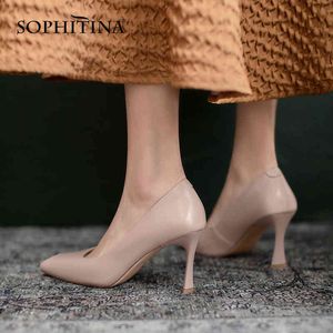 Sophitina maduro sapatos de salto alto feminino rasa boca quadrada dedo do pé de vedação de couro sapatos de couro artesanal all-match sadies bombas AO242 210513